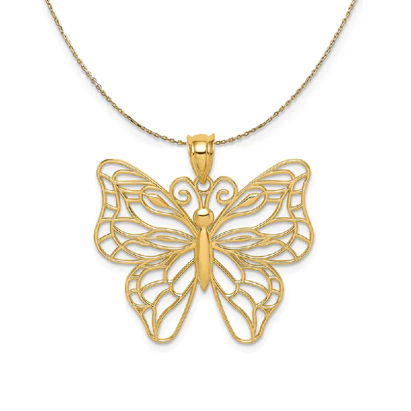 vintage-style emerald necklace-14k Yellow Gold Large Open Butterfly Necklace