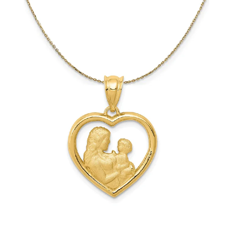 adjustable flare necklace-14k Yellow Gold Mom and Baby Heart (17mm) Necklace