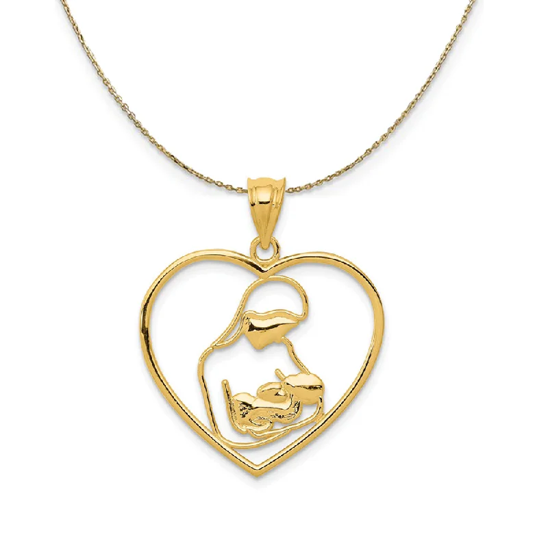 14k Yellow Gold Mother and Child Heart Necklace