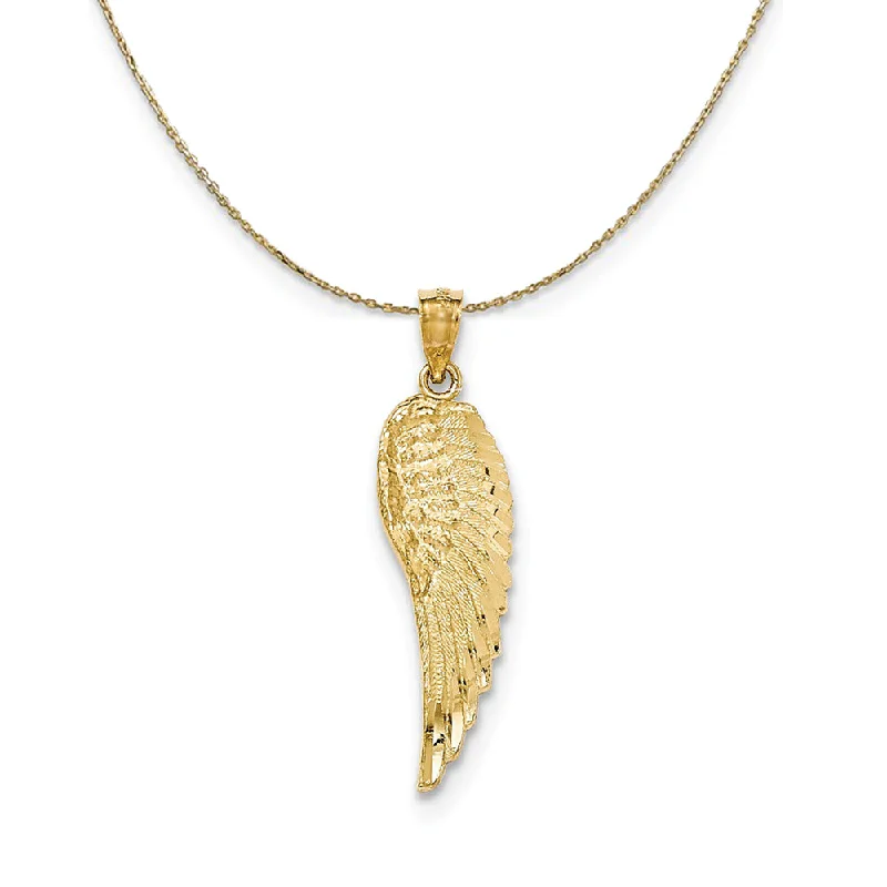 14k Yellow Gold Textured Angel Wing (10 x 33mm) Necklace