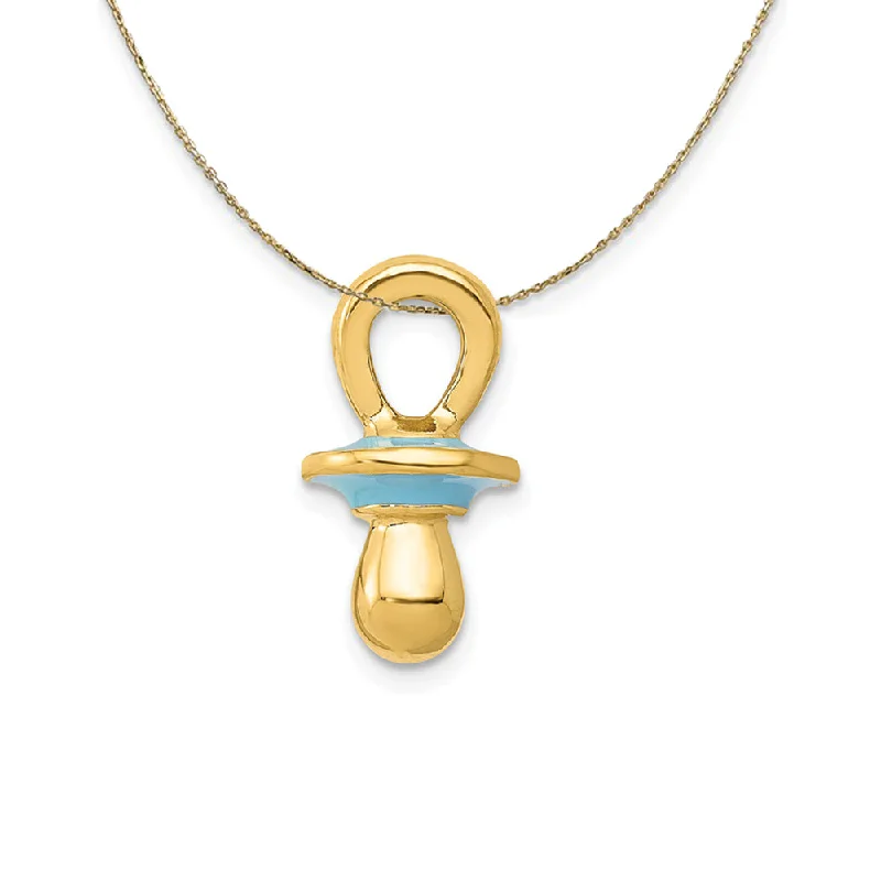 adjustable flare necklace-14k Yellow Gold with Blue Enamel 3D Pacifier Necklace