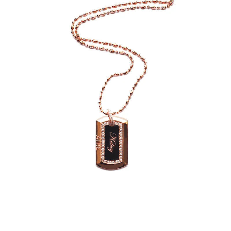 eight-stone drop necklace-Gold and Diamonds Dog Tag - 18-Karat Amber Hue Gold Military Dog Tag