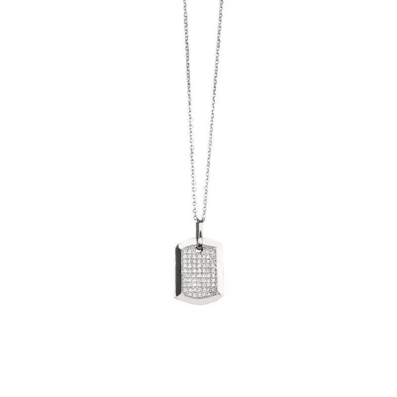 artisan-crafted rose necklace-Dog Tag in 18-Karat Solid White Gold With Full Diamond Dog Tag Necklace