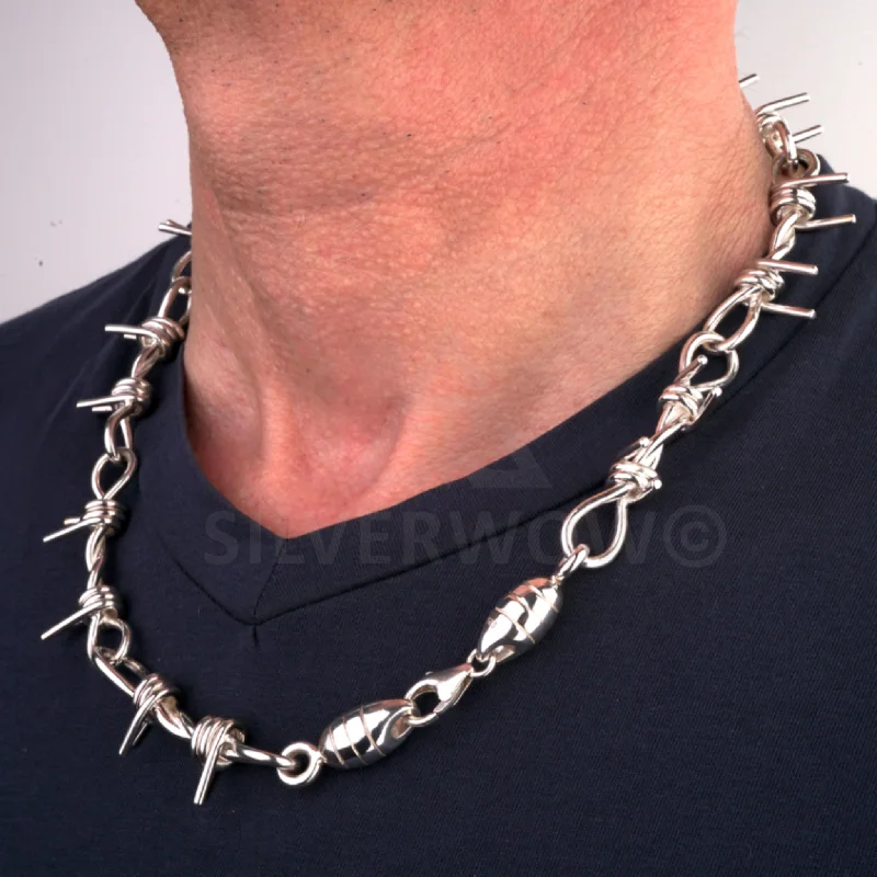 polished silver arc necklace-Barbed Wire Necklace Chain ( new lock version )