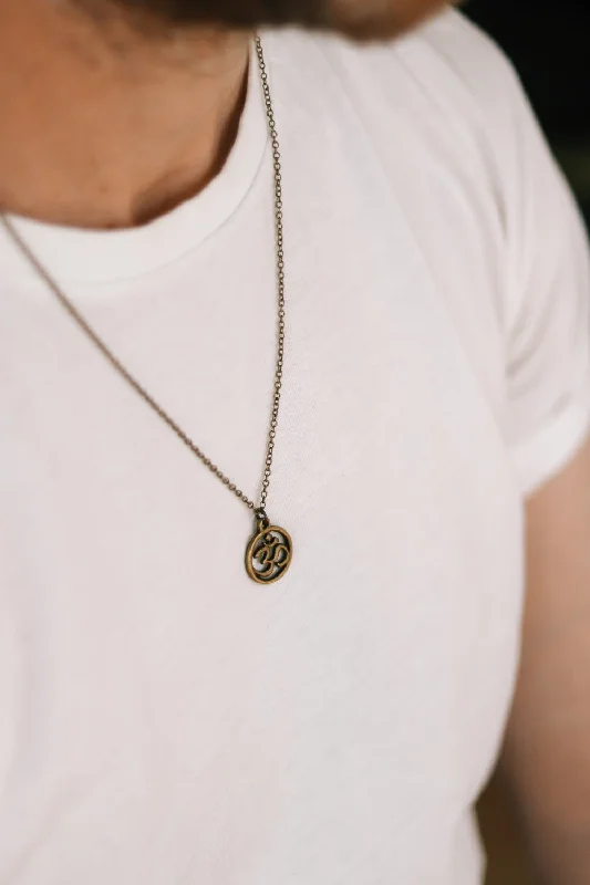 inscribed forever chain necklace-Bronze Om chain necklace for men yoga jewelry for him