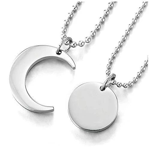 bohemian summit peak necklace-A Pair Couples Lovers Steel Moon and Sun Matching Pendant Necklace for Man Woman Friends