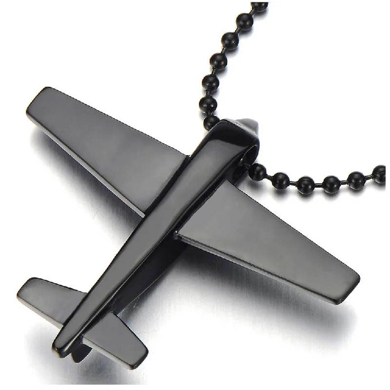 vintage-style sapphire necklace-Stainless Steel Airplane Pendant Necklace for Men with 23.6 inches Steel Ball Chain