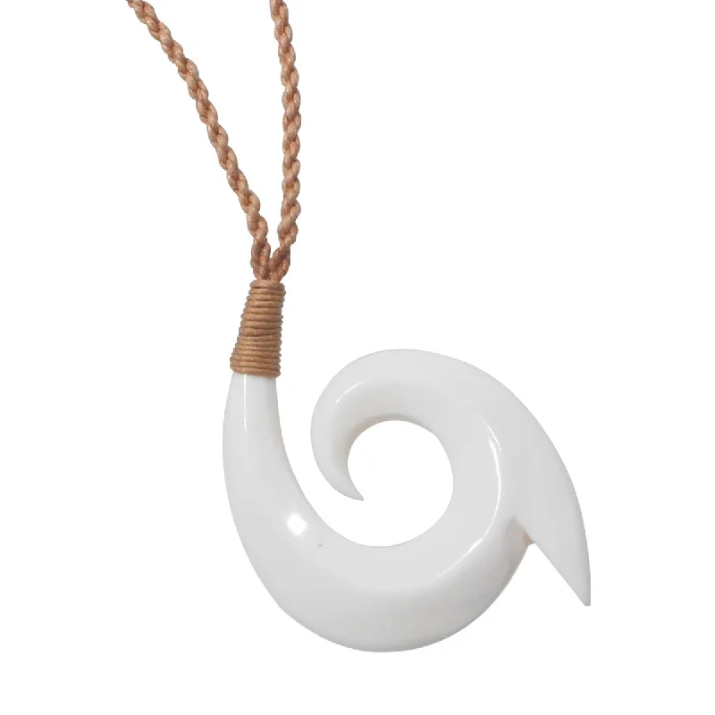 Hei Matau FISHHOOK BONE Rope Necklace - Large