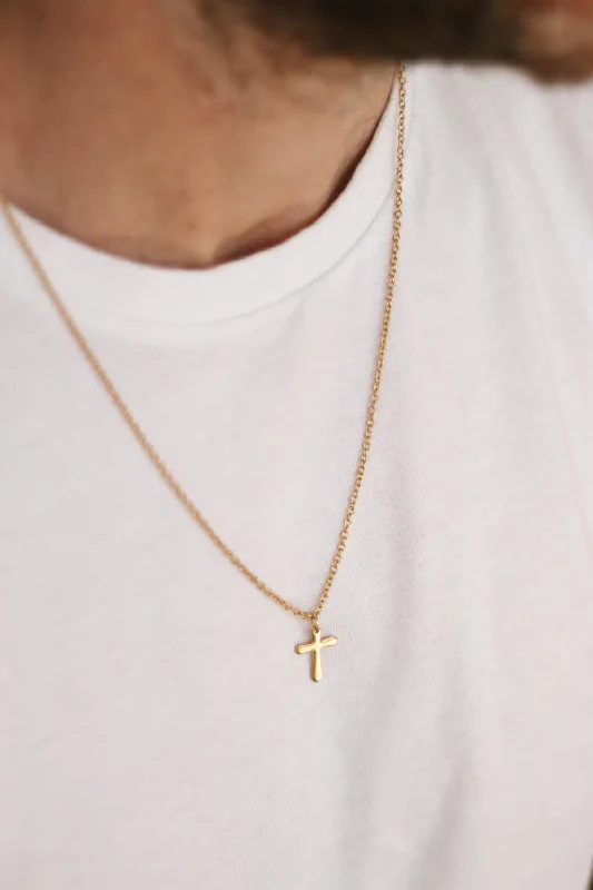 dainty twig chain necklace-Gold cross necklace for men, stainless steel chain necklace