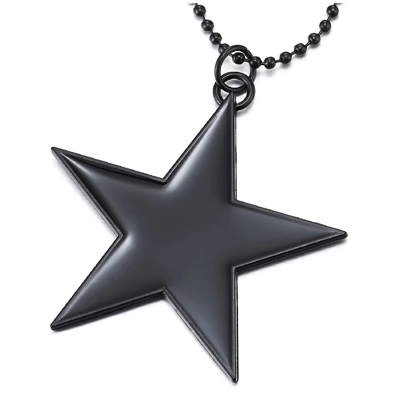 Mens Women Black Pendant Necklace with Star and 27 inches Ball Chain