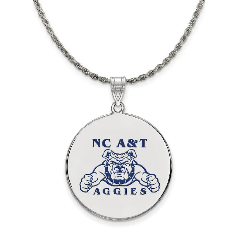 rustic ruby beaded necklace-Sterling Silver North Carolina A&T XL Enamel Disc Pendant Necklace