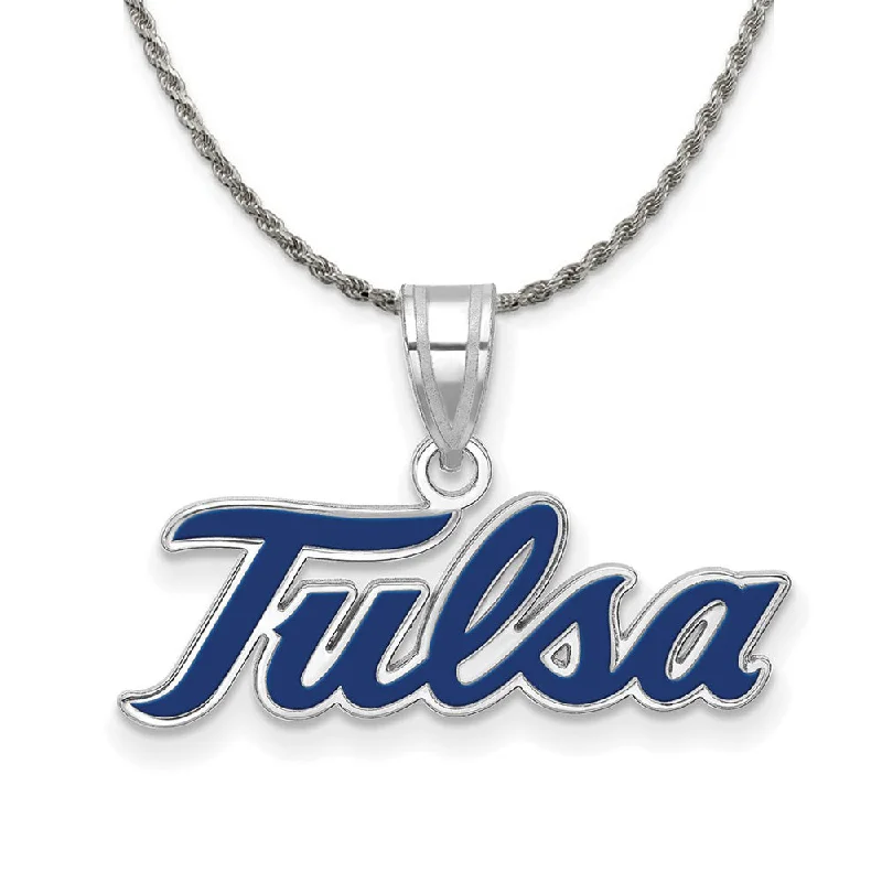 adjustable cedar ridge necklace-Sterling Silver The U. of Tulsa Large Enamel Pendant Necklace