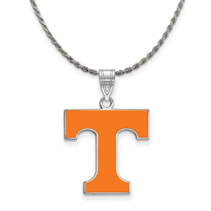 floral-inspired agate necklace-Sterling Silver U. of Tennessee Large Enamel 'T' Necklace