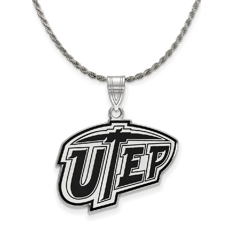 Sterling Silver U. of Texas at El Paso Large Enamel Pendant Necklace