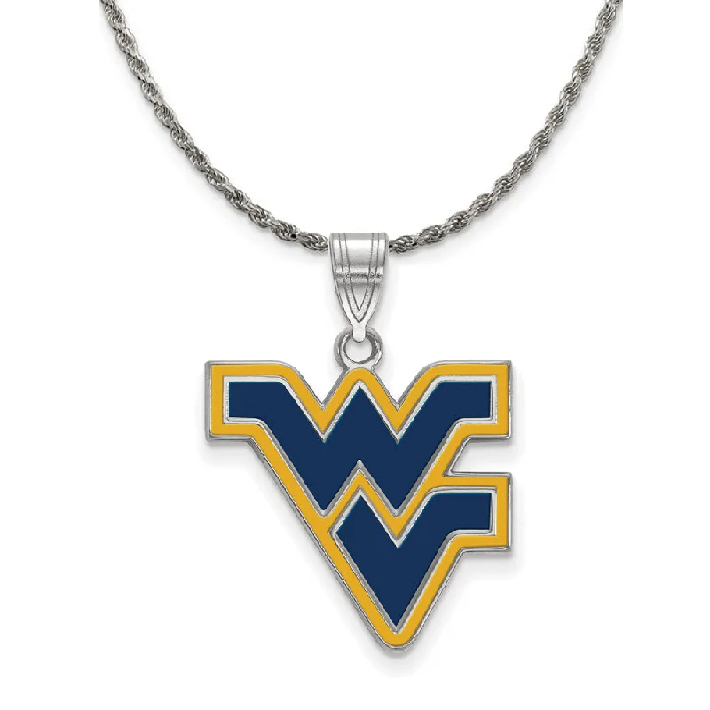 adjustable steel choker necklace-Sterling Silver West Virginia U. Large Enamel Pendant Necklace