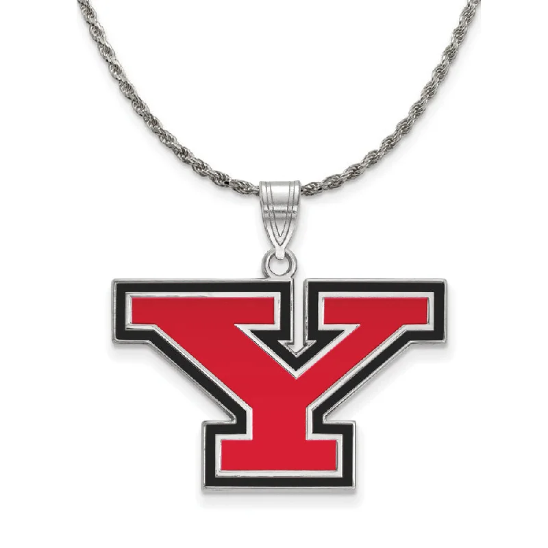 floral-inspired carnelian necklace-Sterling Silver Youngstown State Large Enamel 'Y' Necklace