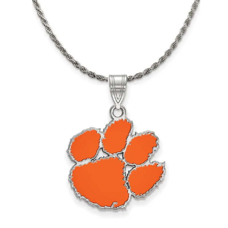 Sterling Silver Clemson U Large Enamel Pendant Necklace