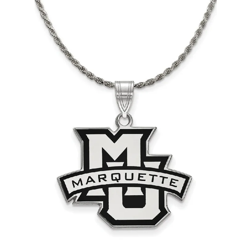 Sterling Silver Marquette U Large Enamel Pendant Necklace