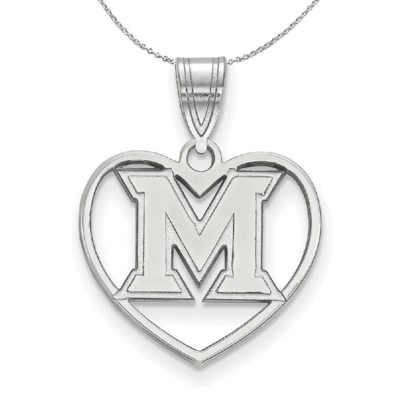 Sterling Silver Miami U Initial M Heart Pendant Necklace