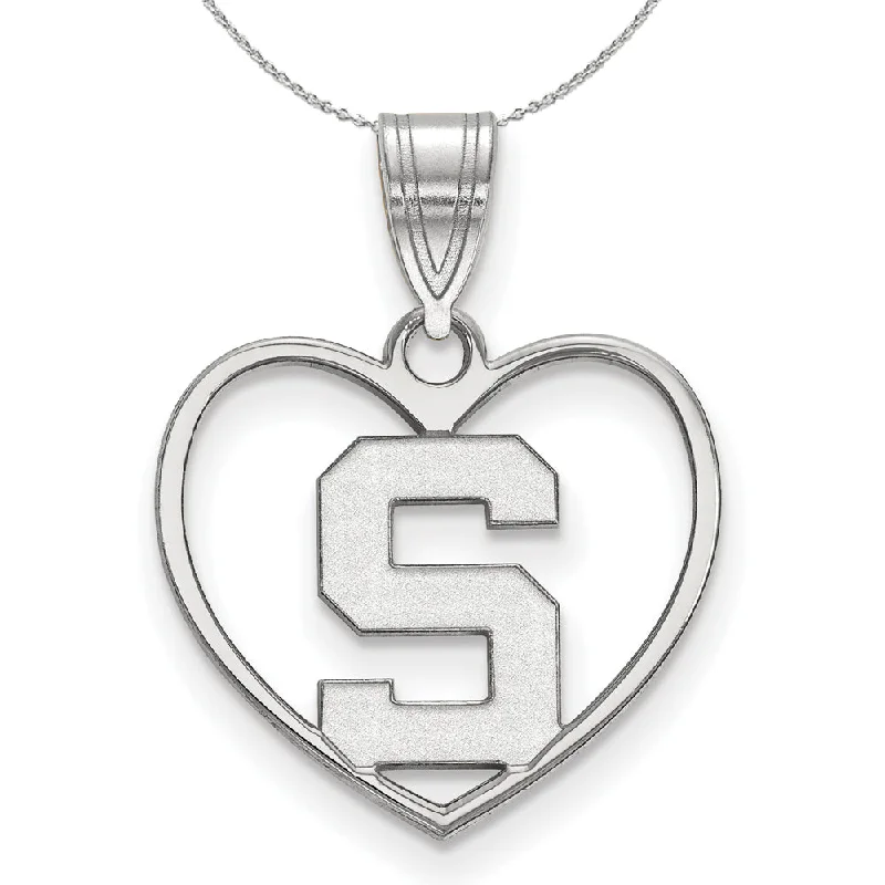 Sterling Silver Michigan State Initial S Heart Necklace