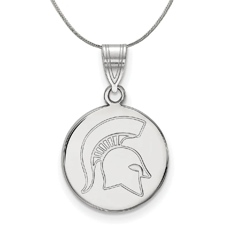 Sterling Silver Michigan State Medium Disc Pendant Necklace