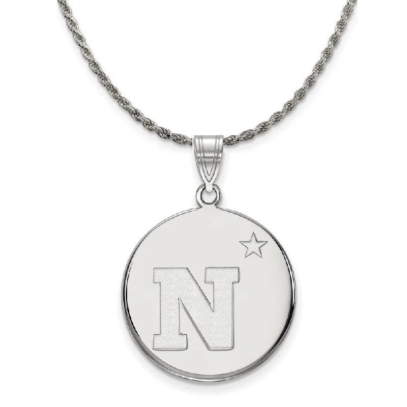 Sterling Silver U.S. Navy Large Disc Pendant Necklace