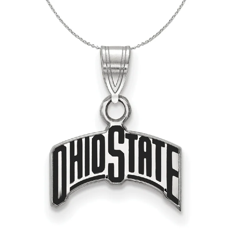 modern tiered turquoise necklace-Sterling Silver Ohio State Small Enamel Pendant Necklace