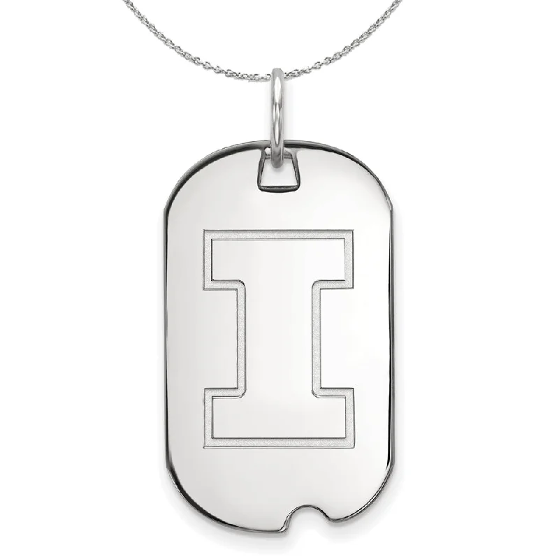 Sterling Silver U. of Illinois Initial I Dog Tag Necklace