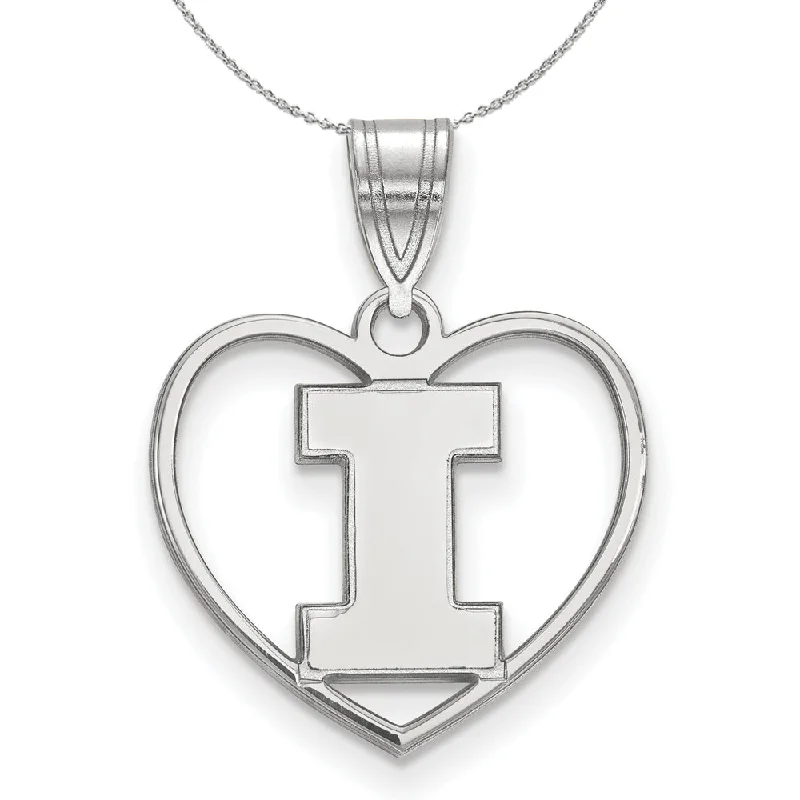 modern elevated chain necklace-Sterling Silver U. of Illinois Initial I Heart Pendant Necklace