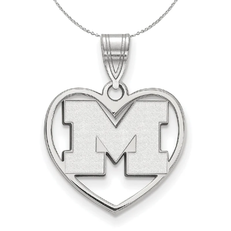 Sterling Silver U. of Michigan Initial M Heart Pendant Necklace