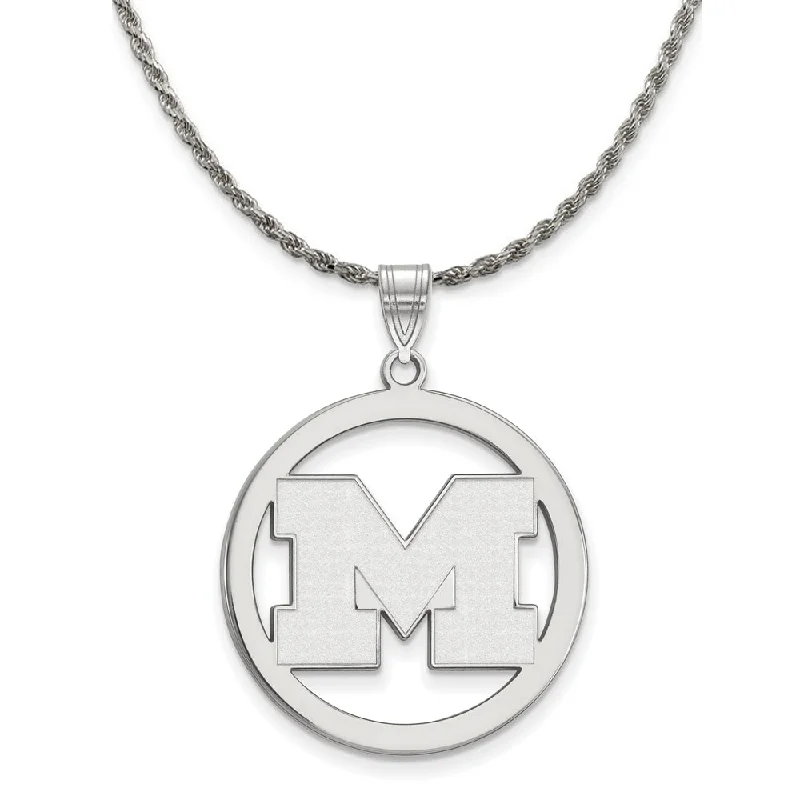 floral inset diamond necklace-Sterling Silver U. of Michigan Large Initial M Circle Necklace