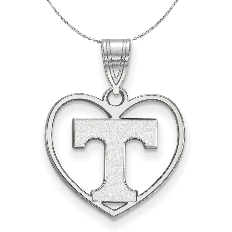 bohemian glyph necklace-Sterling Silver U. of Tennessee Initial T Heart Necklace