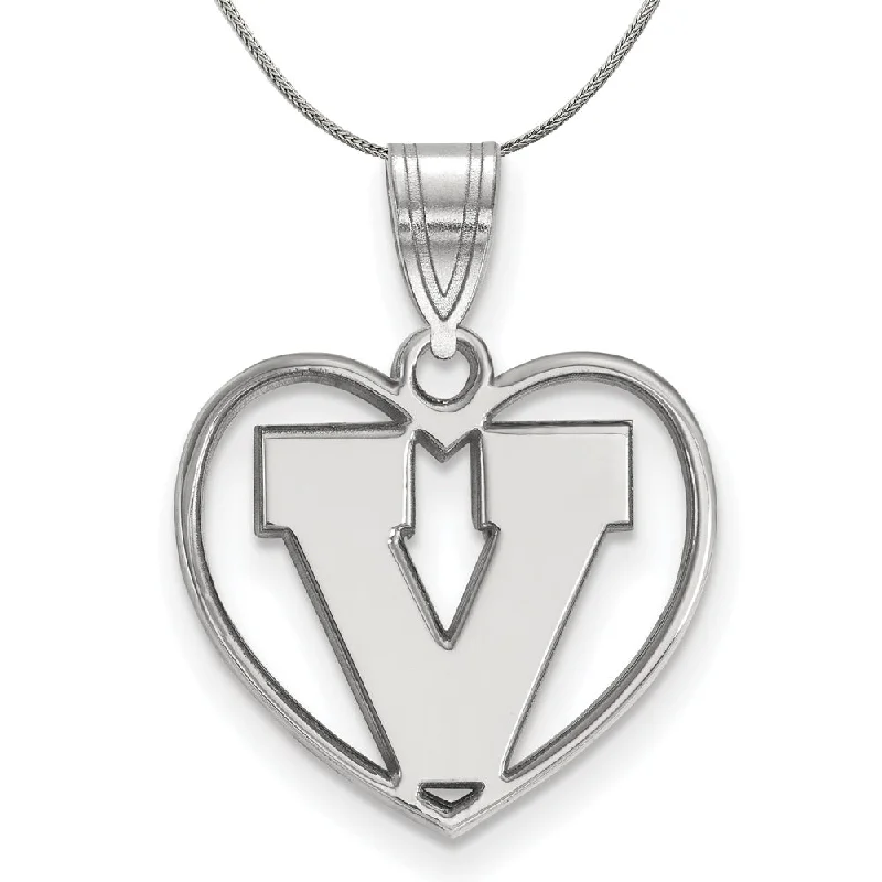 Sterling Silver U. of Virginia Initial V Heart Necklace