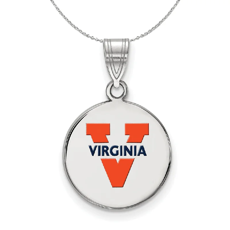 vintage-style agate necklace-Sterling Silver U of Virginia Medium Enamel Disc Necklace