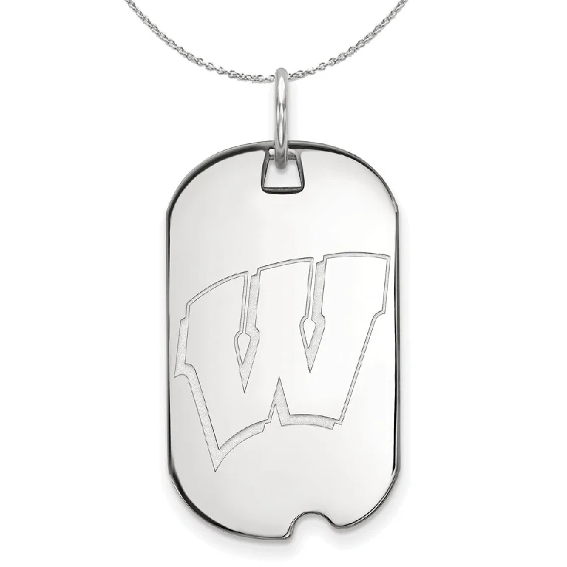 Sterling Silver U. of Wisconsin Initial W Dog Tag Necklace