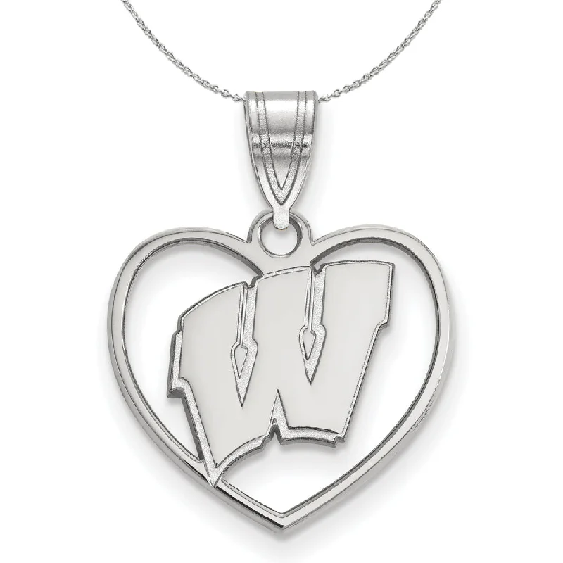 distressed gold chain necklace-Sterling Silver U. of Wisconsin Initial W Heart Necklace