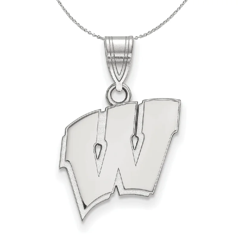 Sterling Silver U. of Wisconsin Medium Initial W Necklace