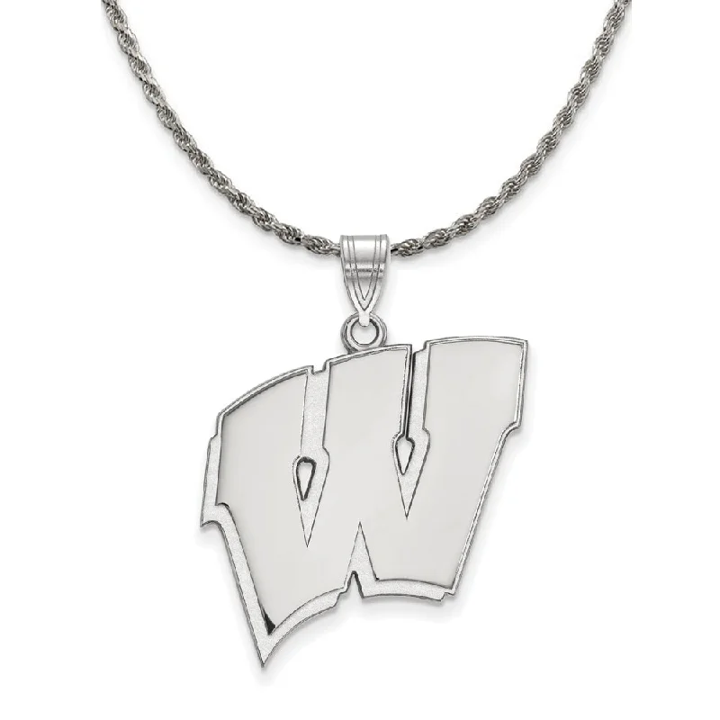 Sterling Silver U. of Wisconsin XL Initial W Necklace