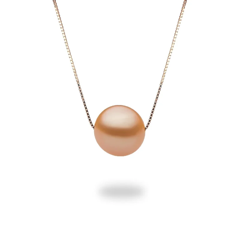 modern sleek summit crest necklace-16-18" Adjustable Peach Freshwater Pearl Necklace in Rose Gold - 9-10mm