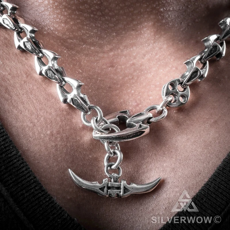 minimalist curve peak necklace-Shark Mens T-Bar Toggle Necklace Chain