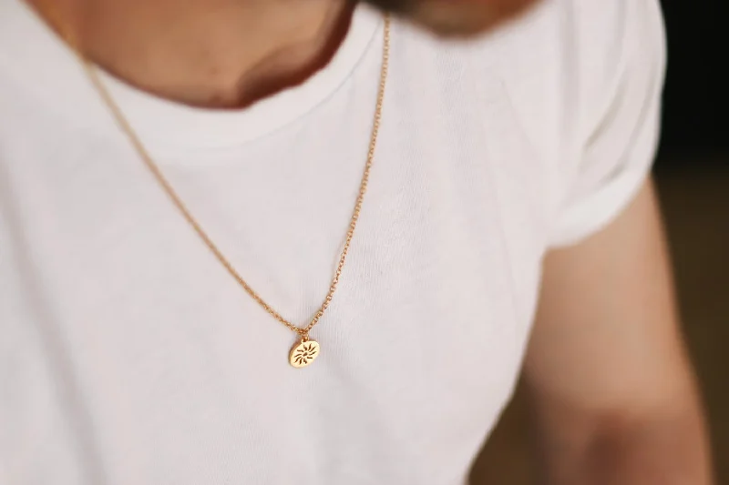 Sun necklace for men, groomsmen gift, men's necklace gold sun pendant, stainless chain necklace, gift for him, Yoga necklace, waterproof