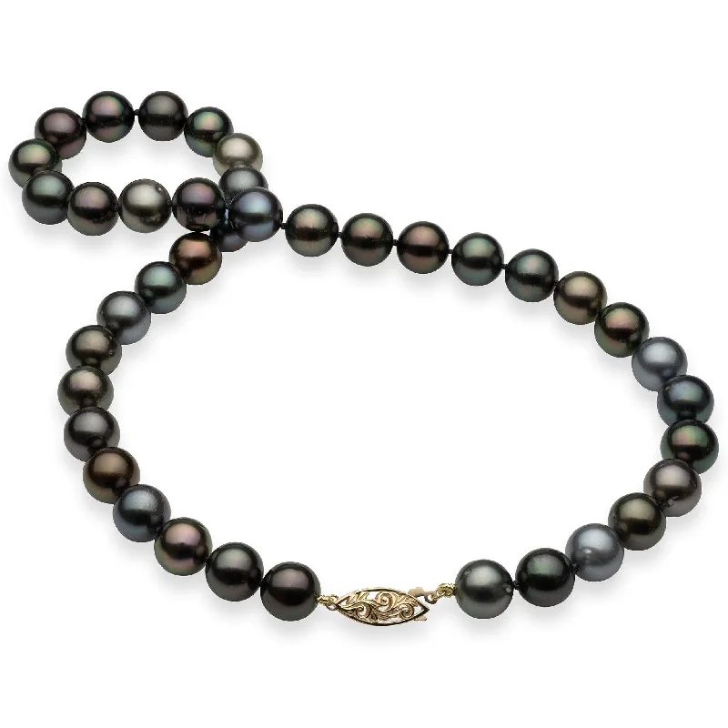 artisan-crafted gold necklace-17-18" Tahitian Black Pearl Strand with Gold Clasp - 10-11mm