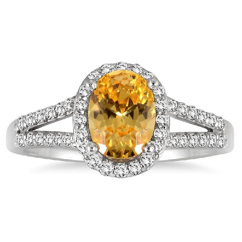 adjustable cedar ridge ring-1 1/4 Carat Oval Citrine and Diamond Ring in 10K White Gold