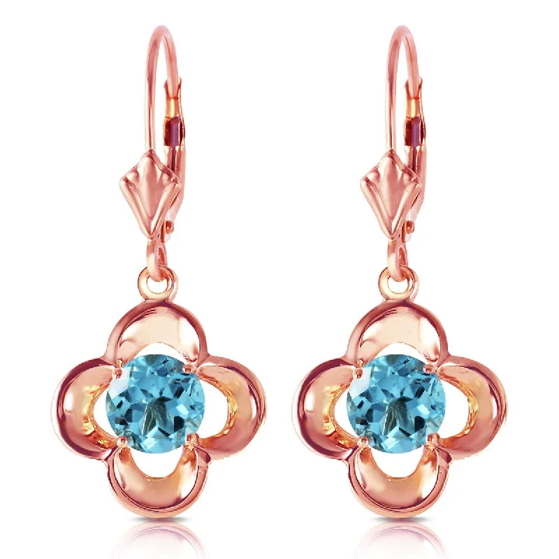 artisan-crafted silver earrings-1.1 Carat 14K Solid Rose Gold Blue Topaz Bloom Earrings