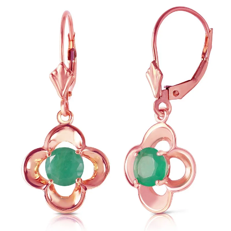 art deco aventurine earrings-1.1 Carat 14K Solid Rose Gold Emerald Bloom Earrings