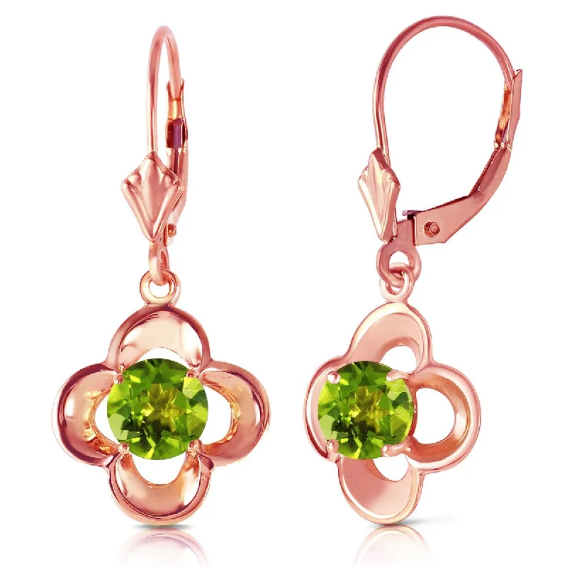 distressed rose stack earrings-1.1 Carat 14K Solid Rose Gold Peridot Bloom Earrings