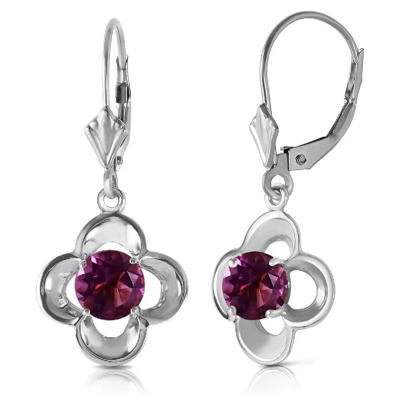 rustic ruby hoop earrings-1.1 Carat 14K Solid White Gold Diligent Heart Amethyst Earrings