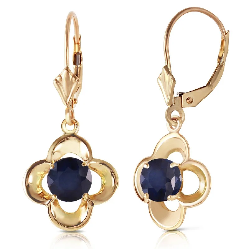 vintage-style agate earrings-1.1 Carat 14K Solid Yellow Gold Leverback Earrings Natural Sapphire