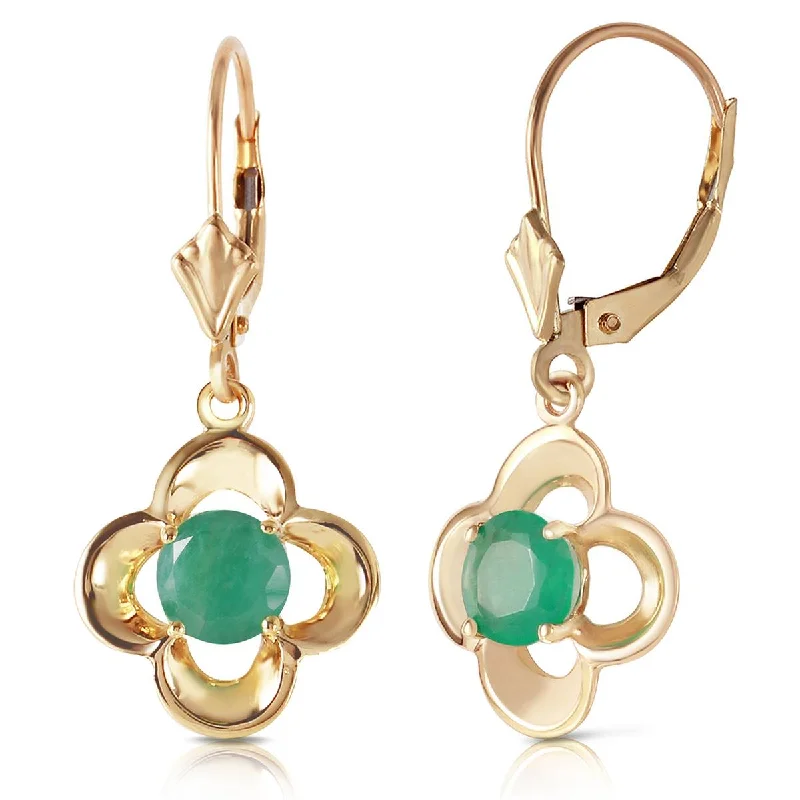 modern sculpted drop earrings-1.1 Carat 14K Solid Yellow Gold Selene Emerald Earrings