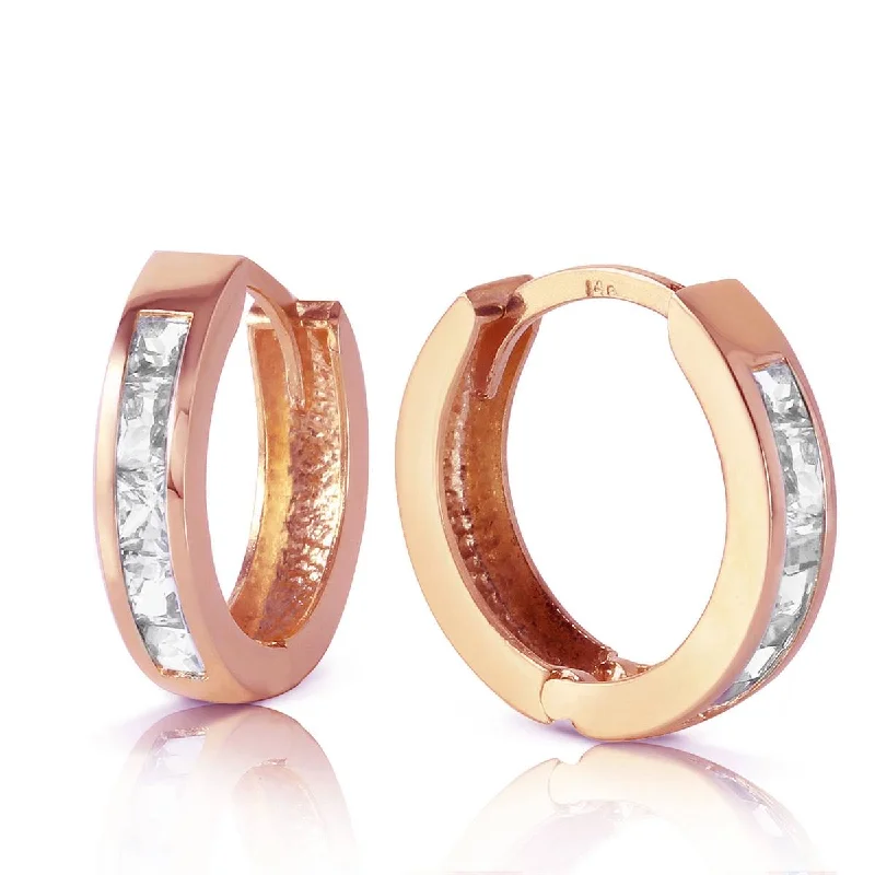 minimalist crest peak earrings-1.2 Carat 14K Solid Rose Gold Hoop Huggie Earrings Rose Topaz